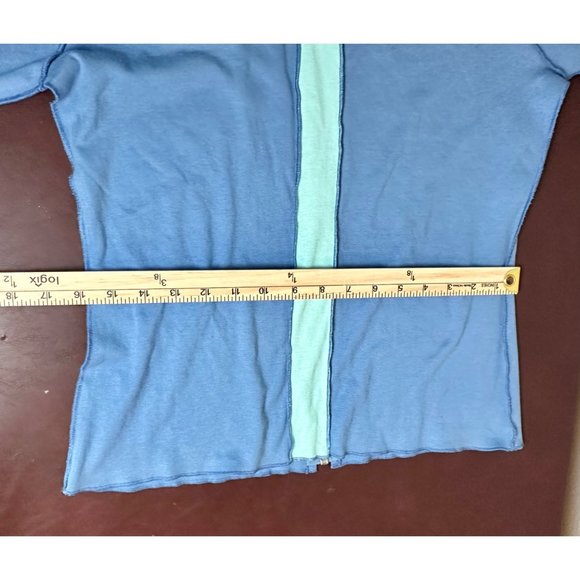 ADORABLE LIGHTWEIGHT COTTON HOODIE IN BLUE WITH AQUA STRIPE BY T CO SIZE L NWT - Picture 7 of 8